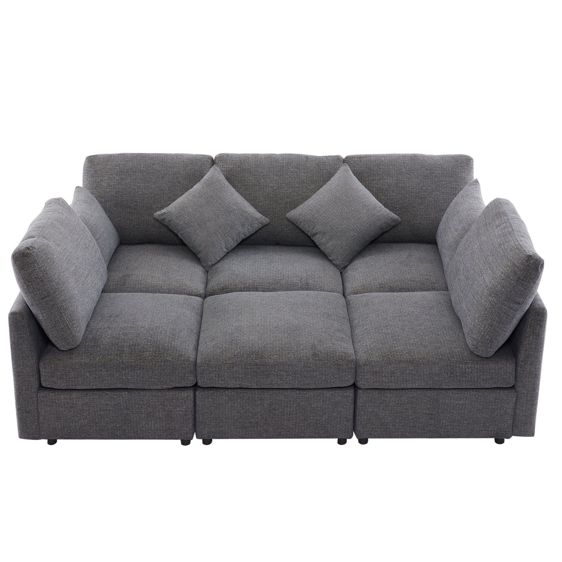Sectional sofa modular U-shaped in grey fabric with cushions and ottoman, USB ports on Tampa Home & Garden Store