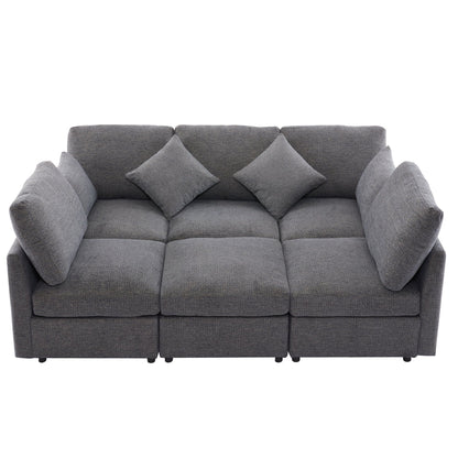 Sectional sofa modular U-shaped in grey fabric with cushions and ottoman, USB ports on Tampa Home & Garden Store
