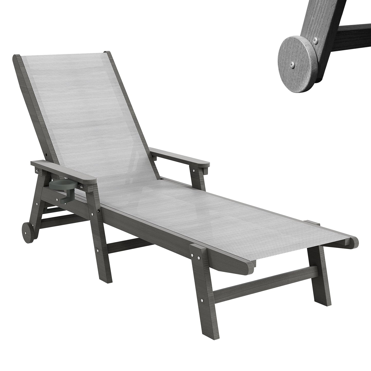 Outdoor HDPE Reclining Chaise Lounge with Wheels