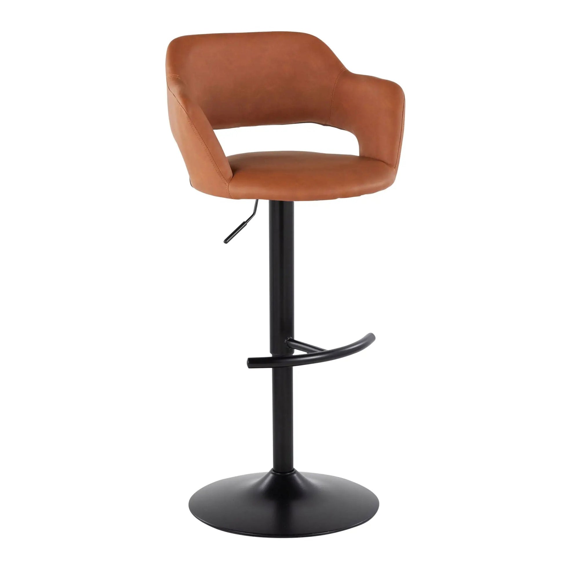 Margarite set of 2 adjustable swivel barstools with tan leather and rounded T-footrest on Tampa Home & Garden Store