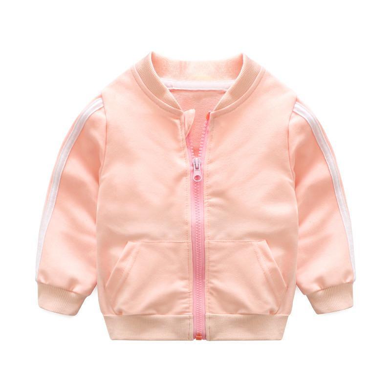Stevvex pink cotton baby zip-up jacket with white striped sleeves on Tampa Home & Garden Store