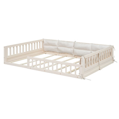 Wood full-size upholstered platform bed with guardrails and cream cushions by HouseOfZazla on Tampa Home & Garden Store