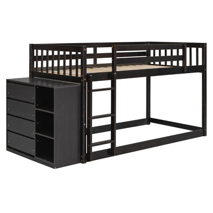 Bunk Bed With Four Drawers and Three Shelves