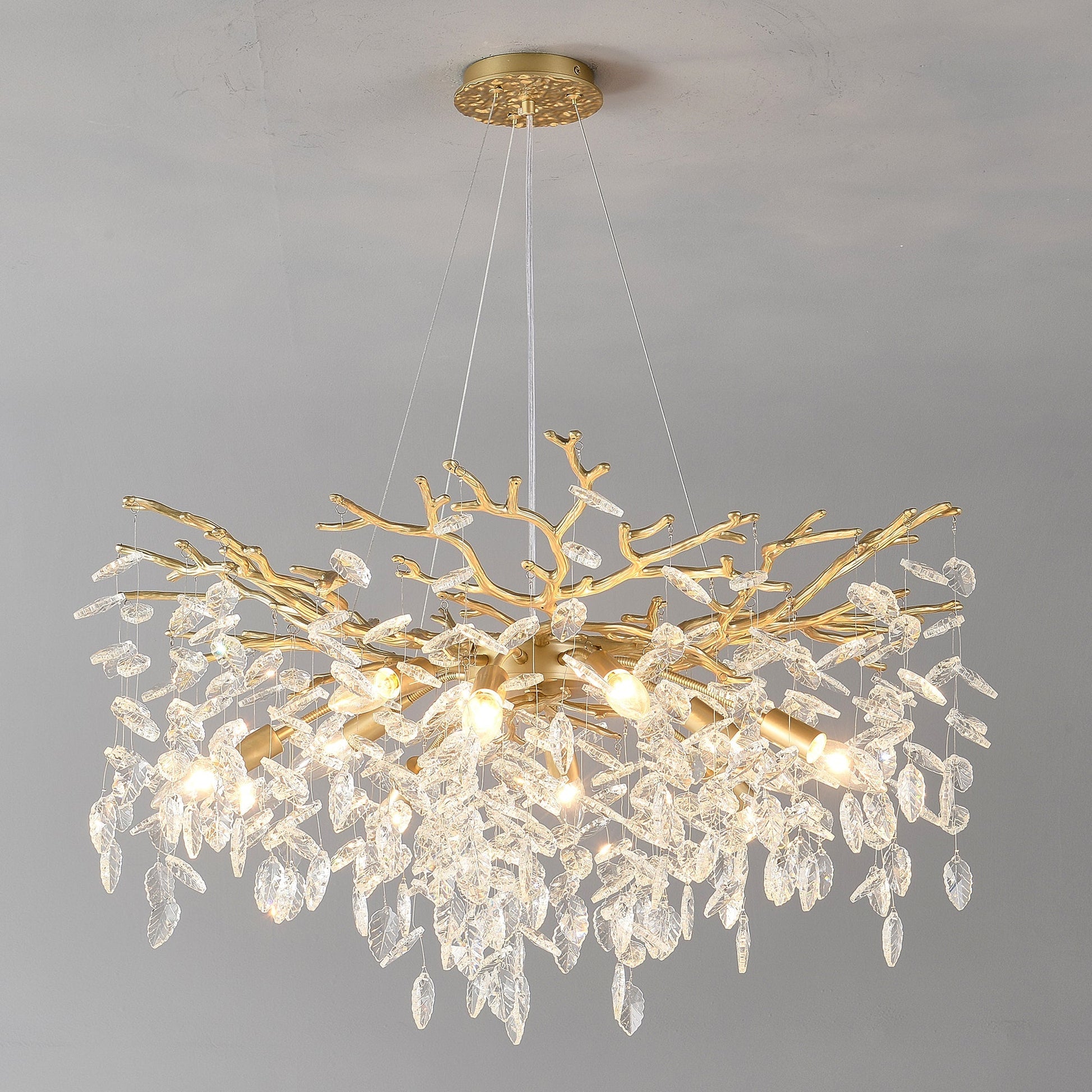 8-Light Crystal Gold Chandelier with crystal leaf branches by HouseOfZazla on Tampa Home & Garden Store