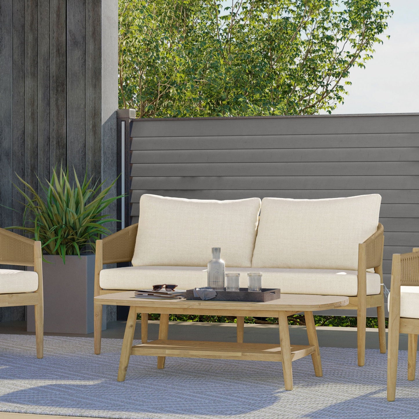 Light Teak and Acacia Outdoor Coffee Table