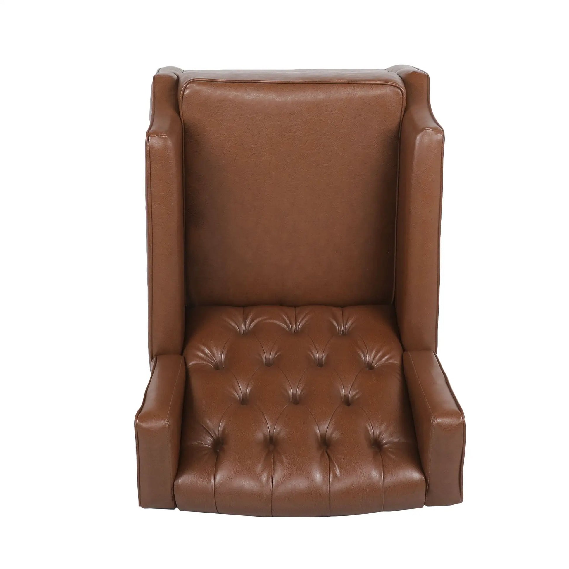 Moss Upholstered Rocking Recliner with diamond tufting and wingback in light brown leather on Tampa Home & Garden Store