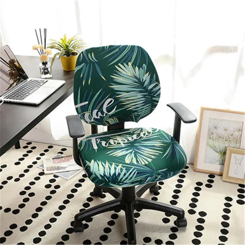 Office computer chair cover in teal tropical palm leaf print by FLIPSTYLEZLLC on Tampa Home & Garden Store