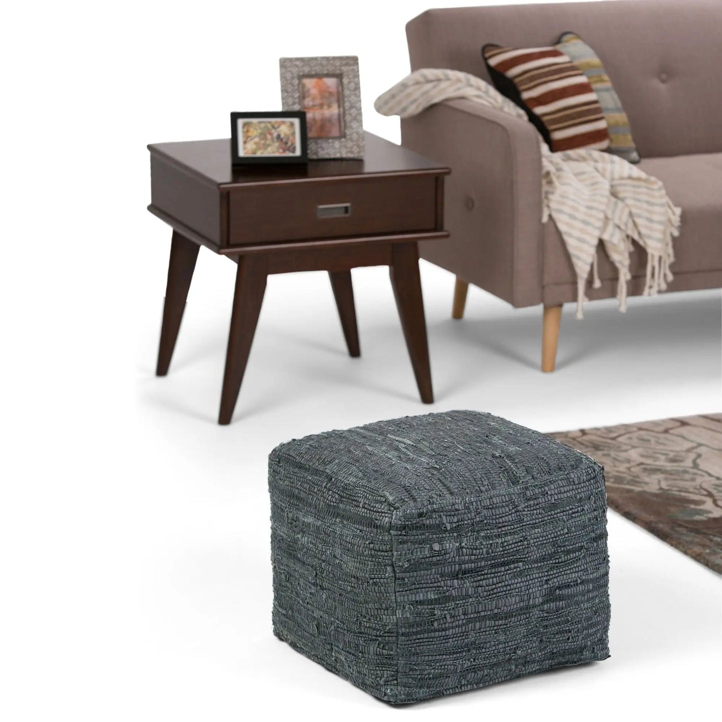 Fredrik Handcrafted Square Pouf, dark charcoal woven texture on Tampa Home & Garden Store