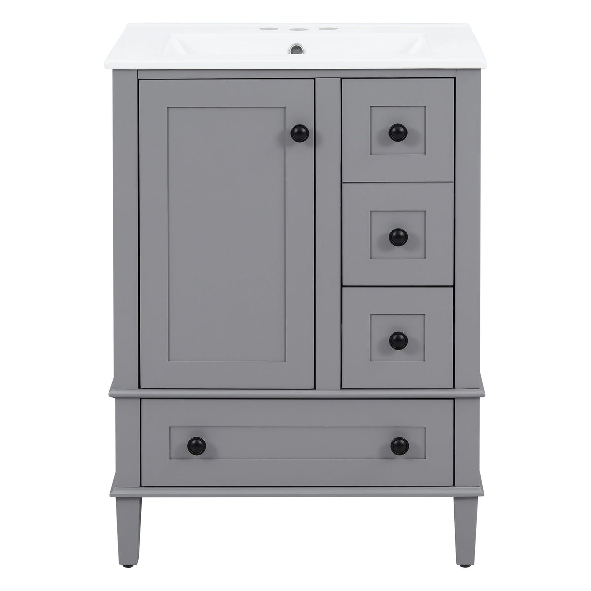 Bathroom vanity with integrated basin and grey cabinet, left door and 3 drawers, softclose on Tampa Home & Garden Store