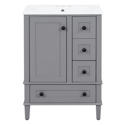 Bathroom vanity with integrated basin and grey cabinet, left door and 3 drawers, softclose on Tampa Home & Garden Store