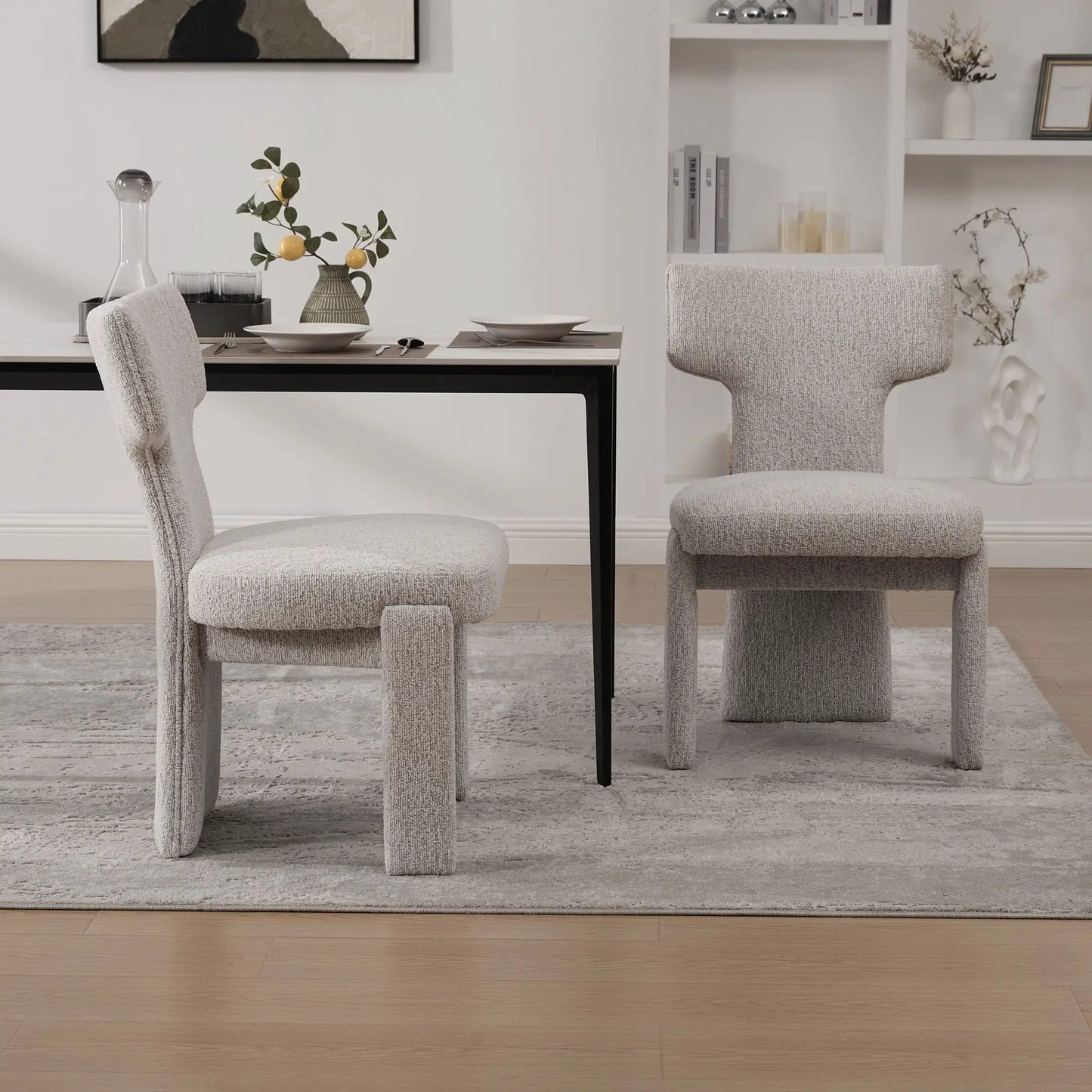 Armless Curved Back Accent Chairs, set of 2, light gray textured fabric for modern dining on Tampa Home & Garden Store