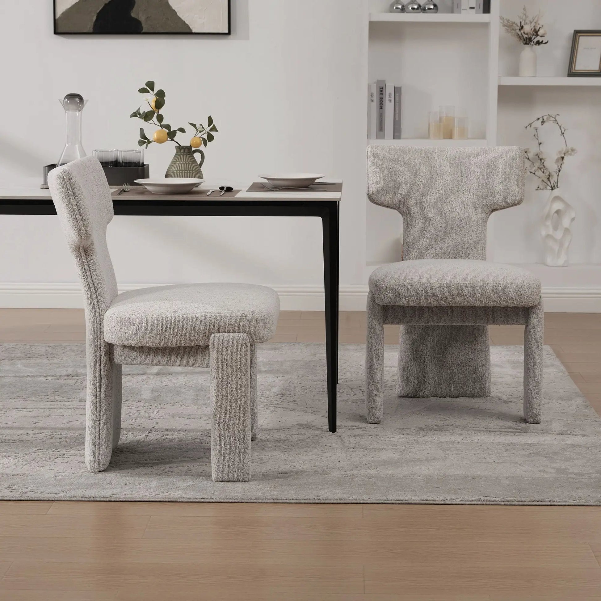 Armless Curved Back Accent Chairs, set of 2, light gray textured fabric for modern dining on Tampa Home & Garden Store