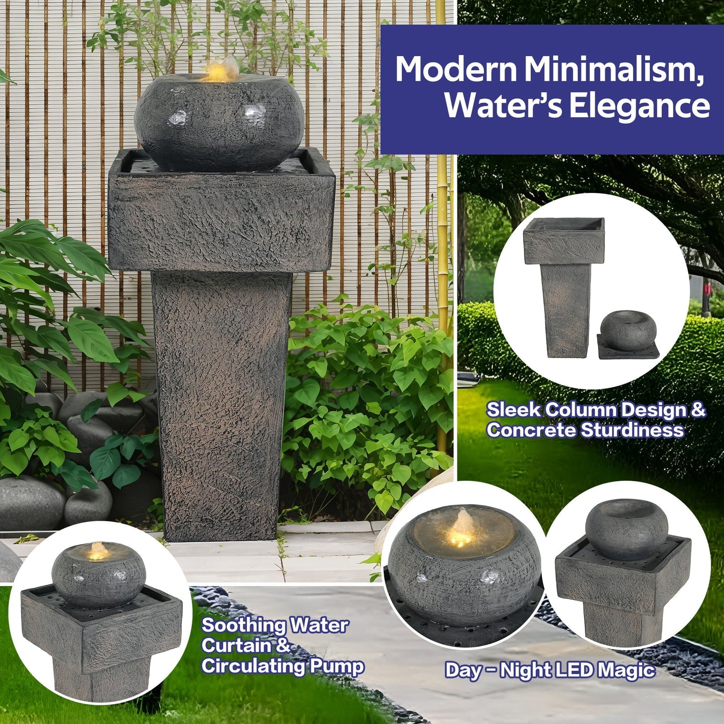 Gray Led Column Fountain and Outdoor Decor