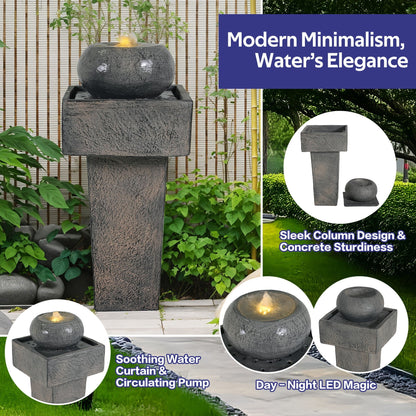 Gray Led Column Fountain and Outdoor Decor