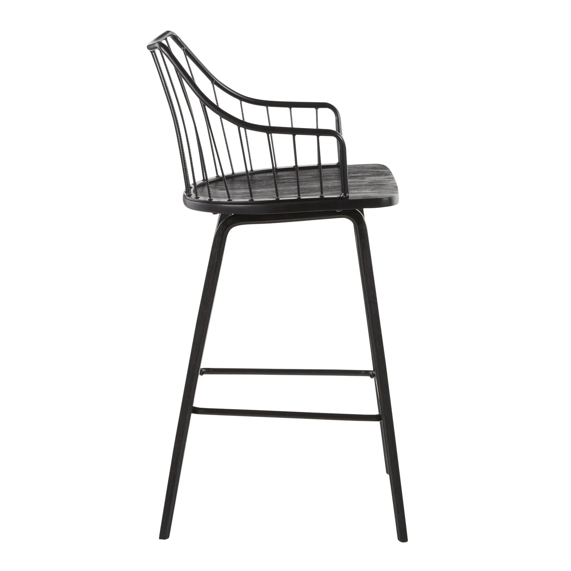 Winston Farmhouse Counter Stool, black metal frame with dark wood seat, Unique Piece Furniture on Tampa Home & Garden Store