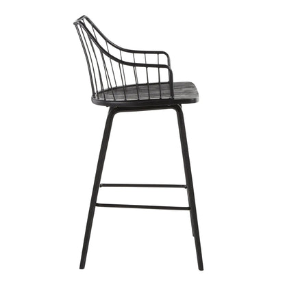 Winston Farmhouse Counter Stool, black metal frame with dark wood seat, Unique Piece Furniture on Tampa Home & Garden Store