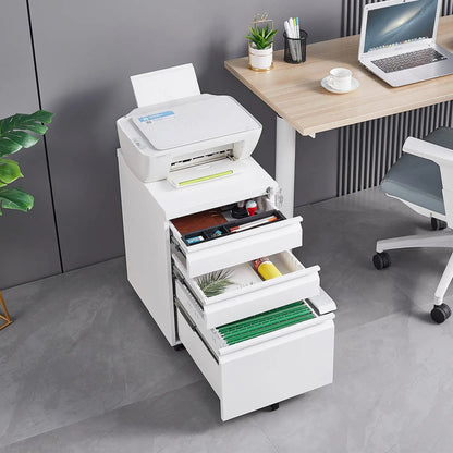Contemporary white metal 3-drawer mobile filing cabinet with lock and caster wheels on Tampa Home & Garden Store
