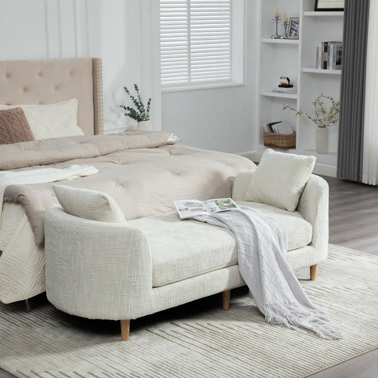 77.17in wide modern upholstered end-of-bed bench in beige tufted fabric by HouseOfZazla on Tampa Home & Garden Store