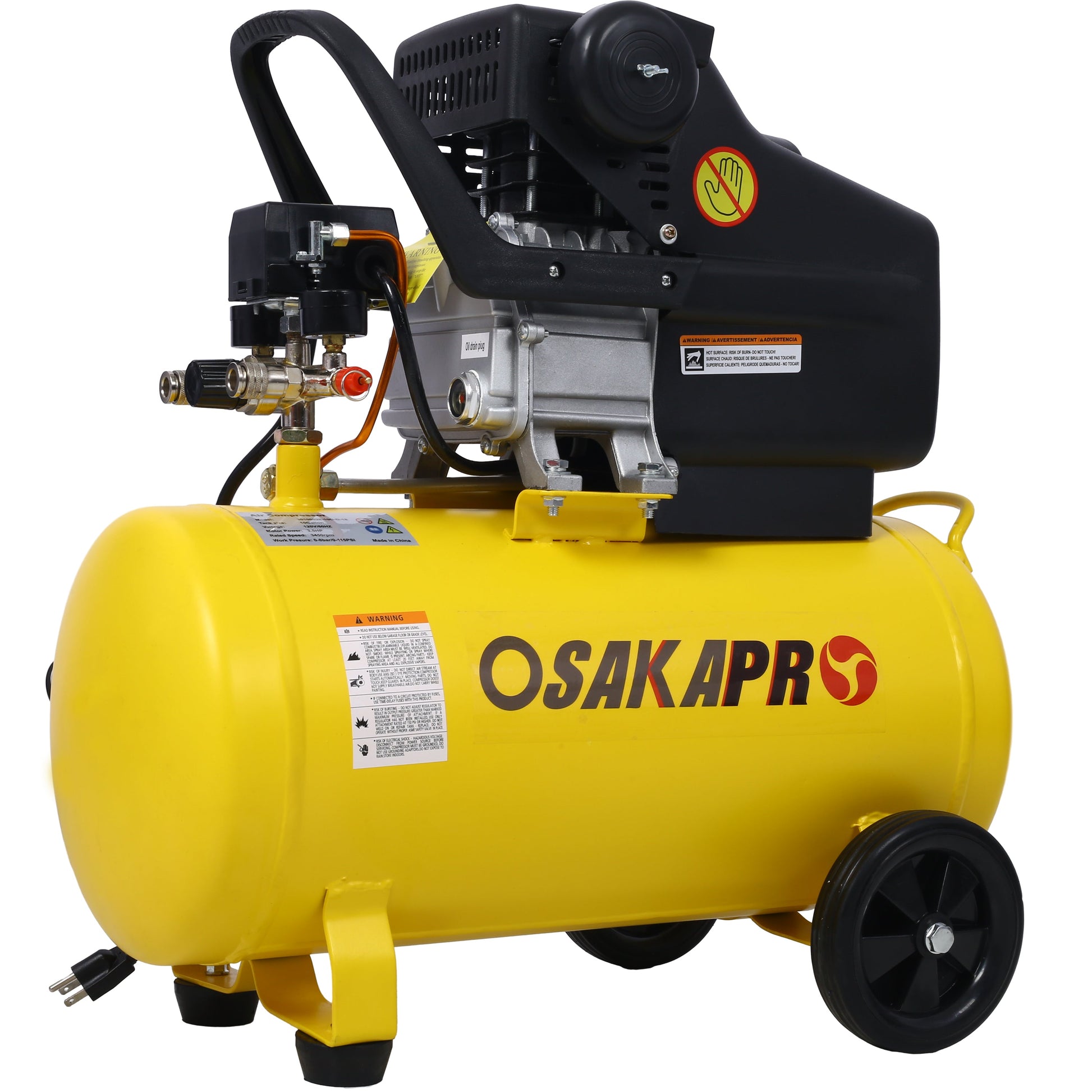 3.5HP portable oil-lubricated air compressor with yellow tank and wheels HouseOfZazla on Tampa Home & Garden Store