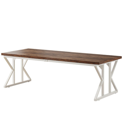 Rectangular dining table by HouseOfZazla with brown wood top and white metal X-trestle legs on Tampa Home & Garden Store