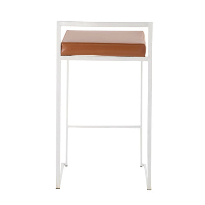 Stackable counter stool with padded tan seat and white metal frame by HouseOfZazla on Tampa Home & Garden Store