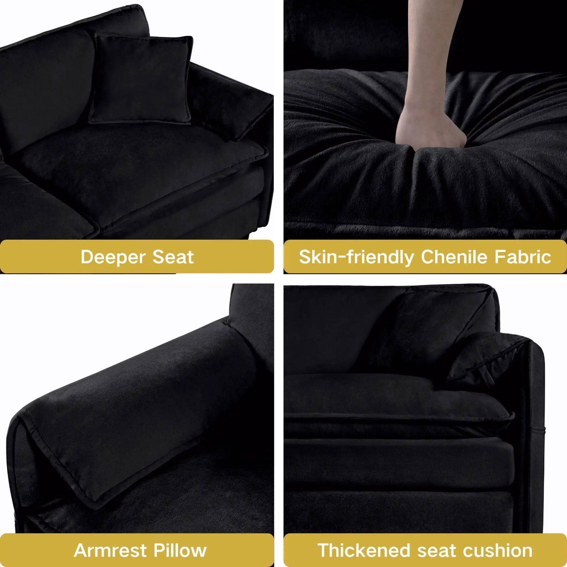 Modern Comfy Deep Seat Modular Sectional Sofa Cloud Couch With Ottoman in black velvet on Tampa Home & Garden Store