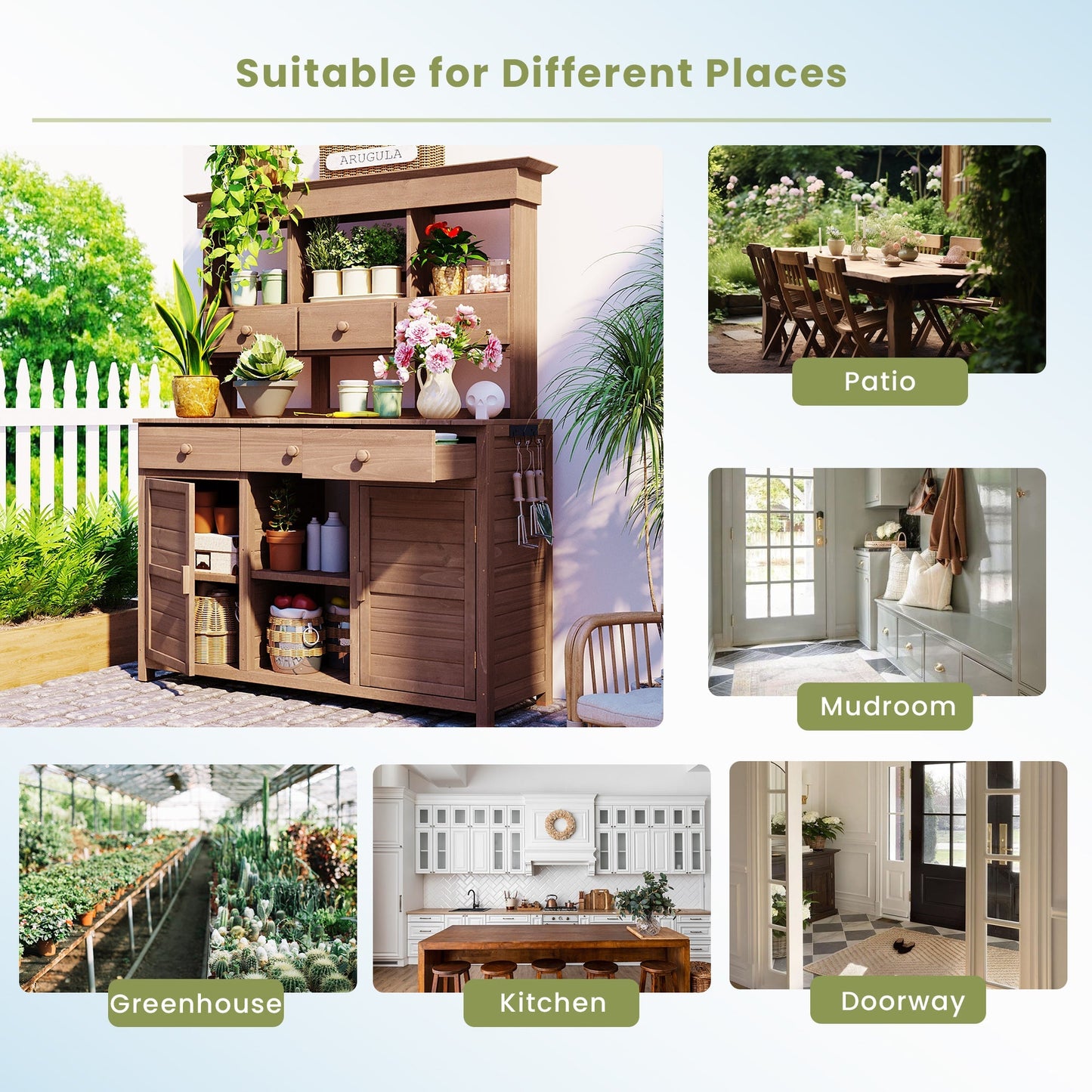 Topmax Tall Garden Potting Bench with Hutch in brown wood, outdoor workstation by HouseOfZazla on Tampa Home & Garden Store