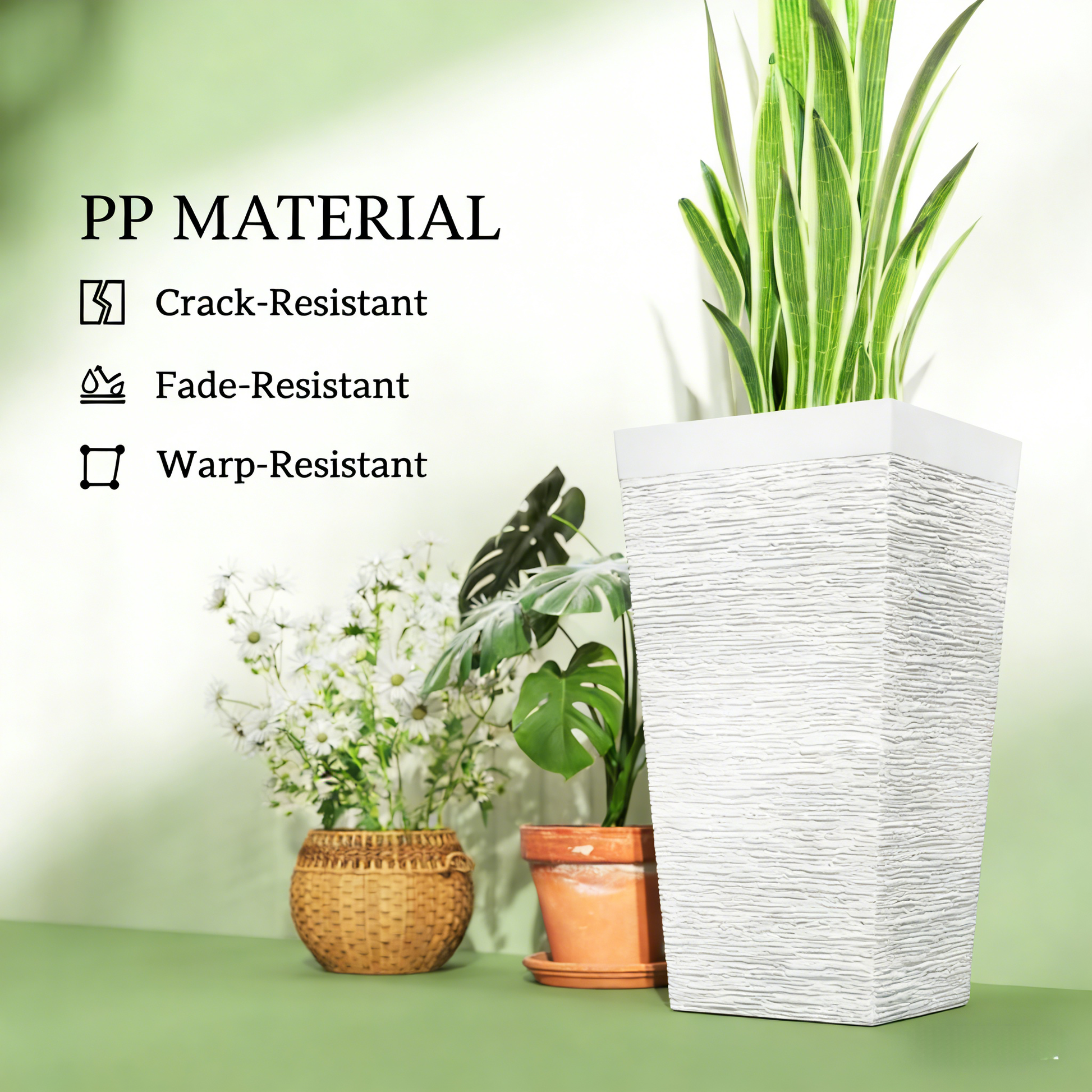 Stackable Tapered Planters set of 3 outdoor planters white textured finish with greenery on Tampa Home & Garden Store