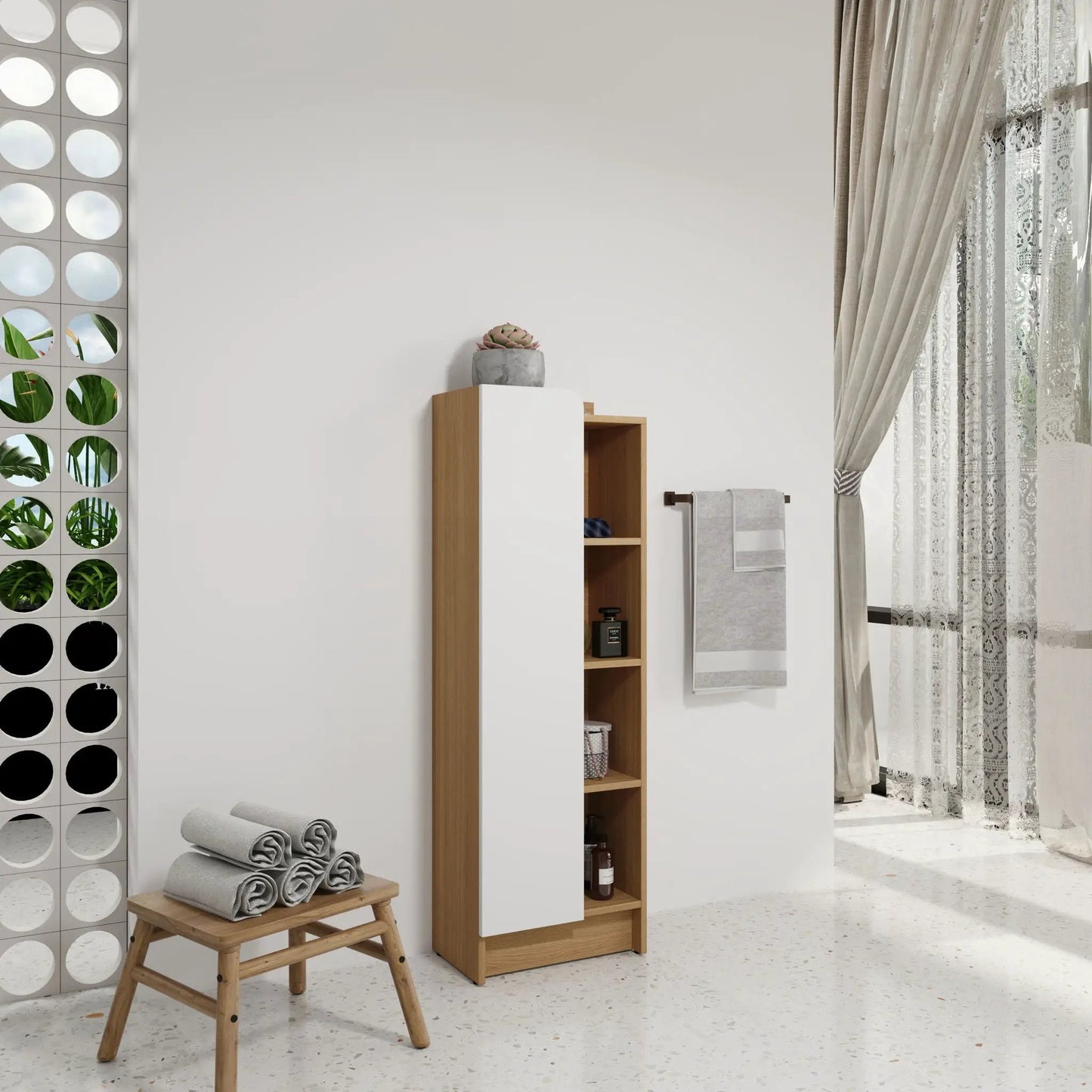 Tall Bathroom Cabinet With 4 Tier Open Shelves