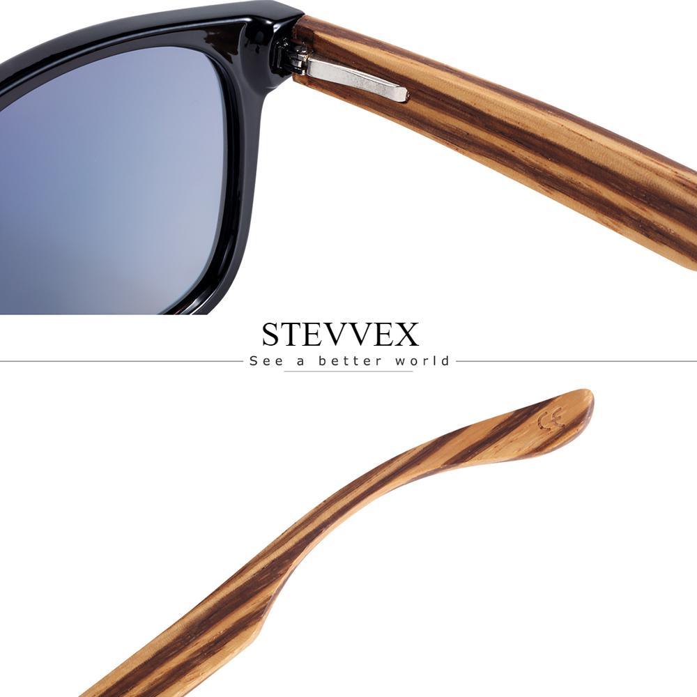 Stevvex luxury zebra wood sunglasses with blue mirror lenses and wooden arms on Tampa Home & Garden Store