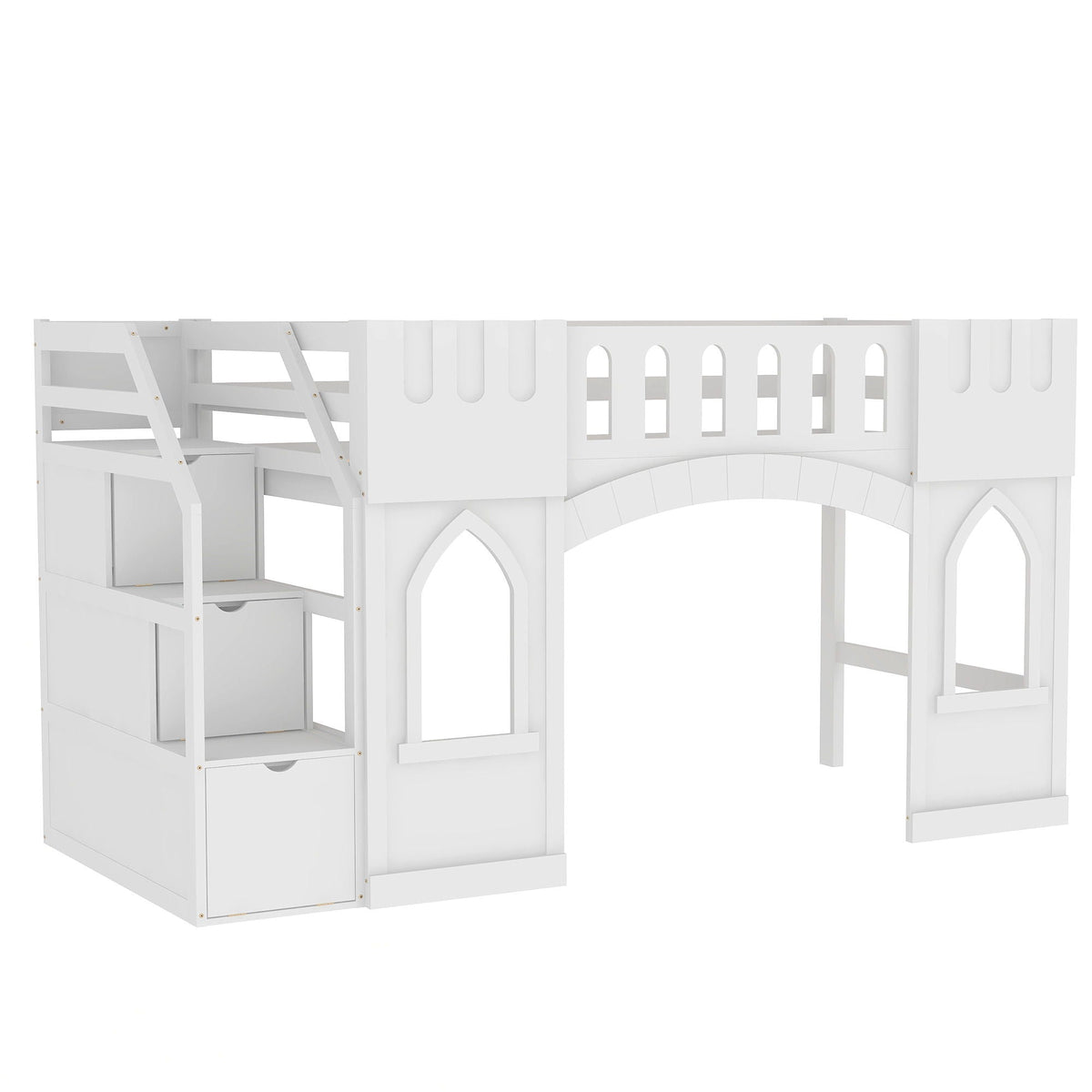 Loft bed with storage staircase and windows, white wood frame by HouseOfZazla on Tampa Home & Garden Store