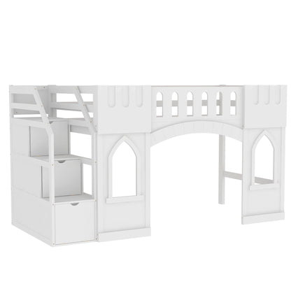Loft bed with storage staircase and windows, white wood frame by HouseOfZazla on Tampa Home & Garden Store