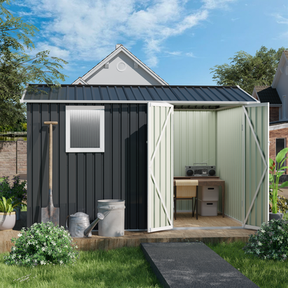 9 x 6 ft metal garden shed with dark gray panels and metal roof by HouseOfZazla on Tampa Home & Garden Store