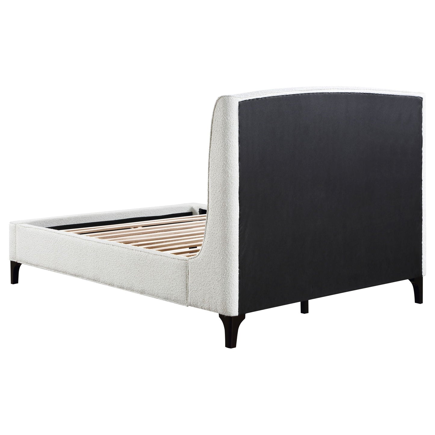 Theodore Wingback Bed upholstered in ivory boucle with dark charcoal headboard by HouseOfZazla on Tampa Home & Garden Store