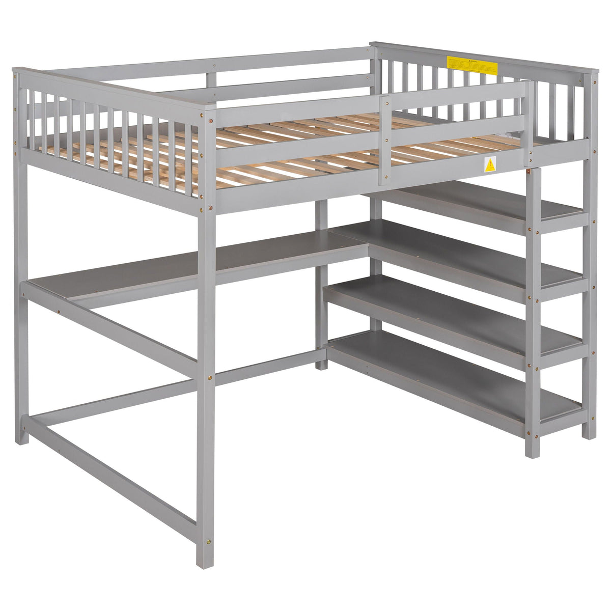 Loft bed with storage shelves and under-bed desk in gray by HouseOfZazla on Tampa Home & Garden Store