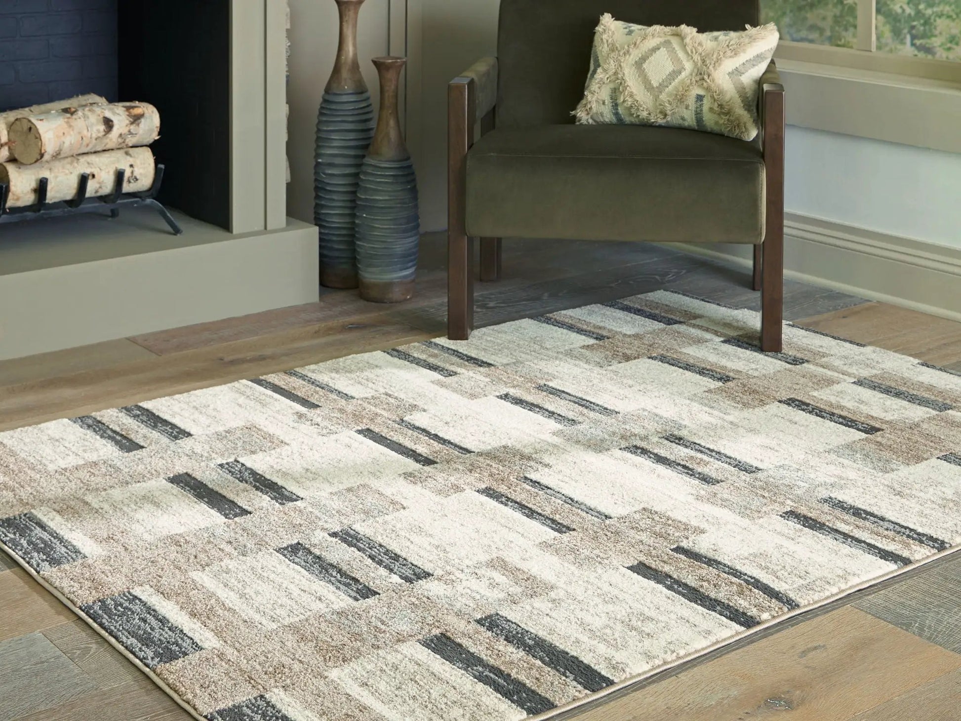 Alstone rug in cream and gray with geometric striped pattern by Unique Piece Furniture on Tampa Home & Garden Store