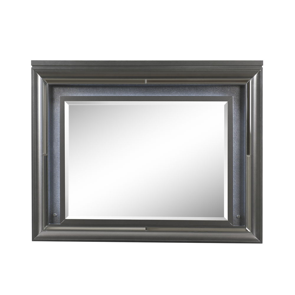 Sawyer Metallic Mirror with LED Lighting, dark gray frame by HouseOfZazla on Tampa Home & Garden Store