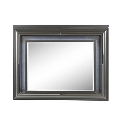 Sawyer Metallic Mirror with LED Lighting, dark gray frame by HouseOfZazla on Tampa Home & Garden Store