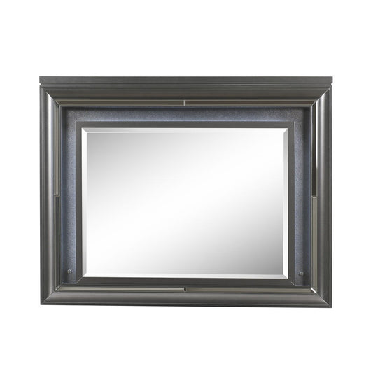 Sawyer Metallic Mirror with LED Lighting, dark gray frame by HouseOfZazla on Tampa Home & Garden Store