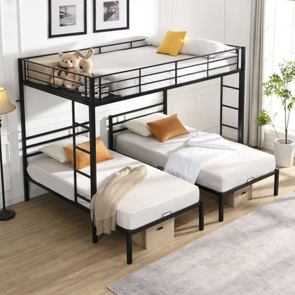 Modern Metal Triple Bunk Bed by HouseOfZazla in black metal with ladder and safety rails on Tampa Home & Garden Store