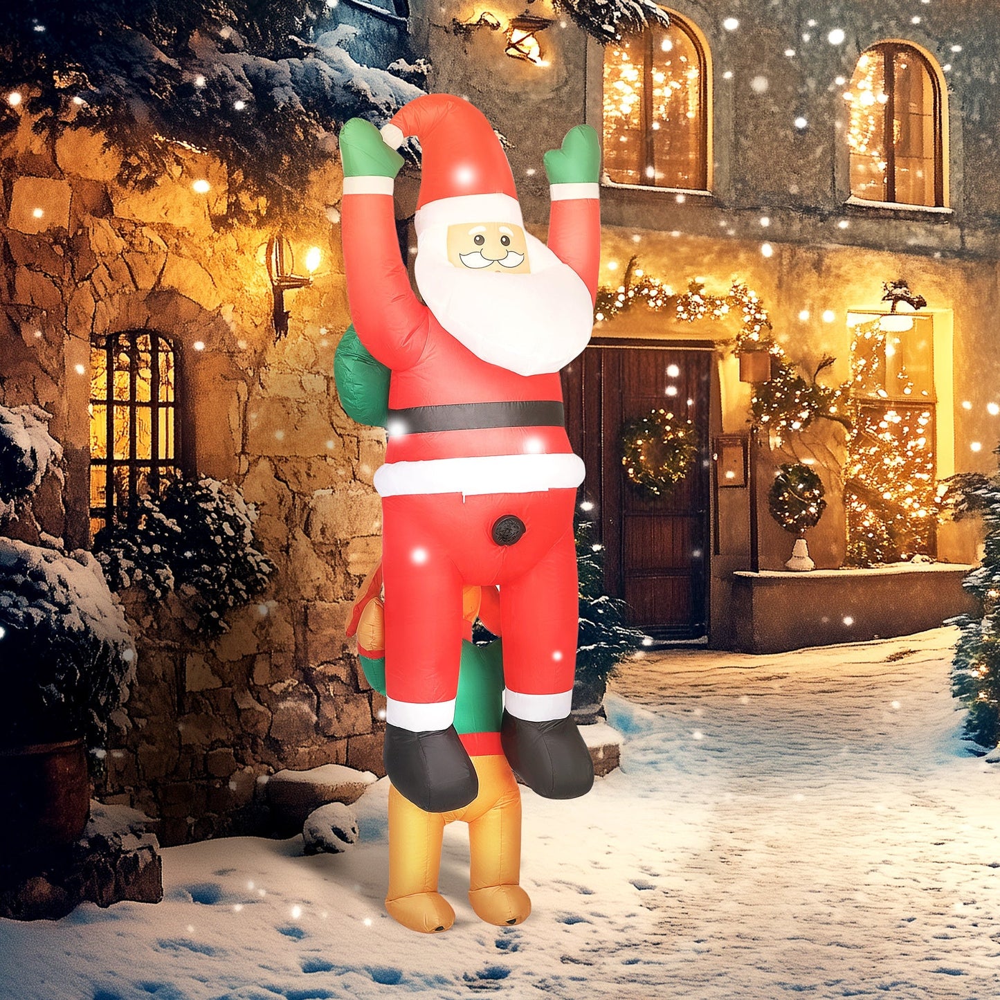 7ft hanging Christmas inflatable Santa with dog, HouseOfZazla, red suit with white beard on Tampa Home & Garden Store
