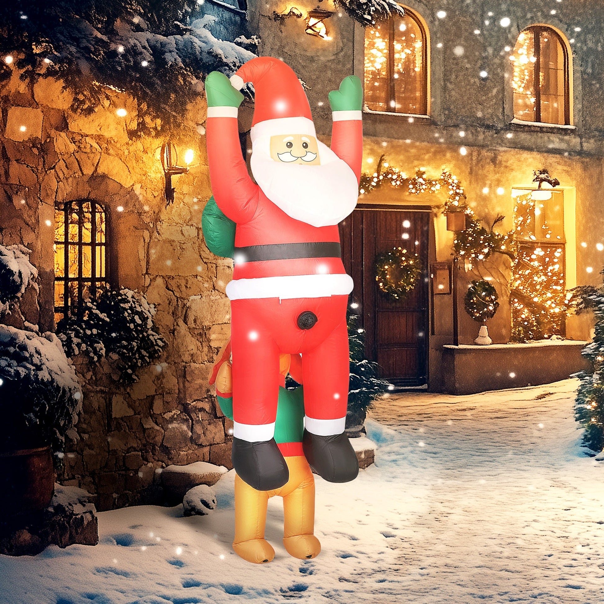 7ft hanging Christmas inflatable Santa with dog, HouseOfZazla, red suit with white beard on Tampa Home & Garden Store