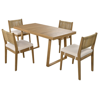 U_Style multi-person outdoor acacia wood dining table with four woven-back chairs on Tampa Home & Garden Store