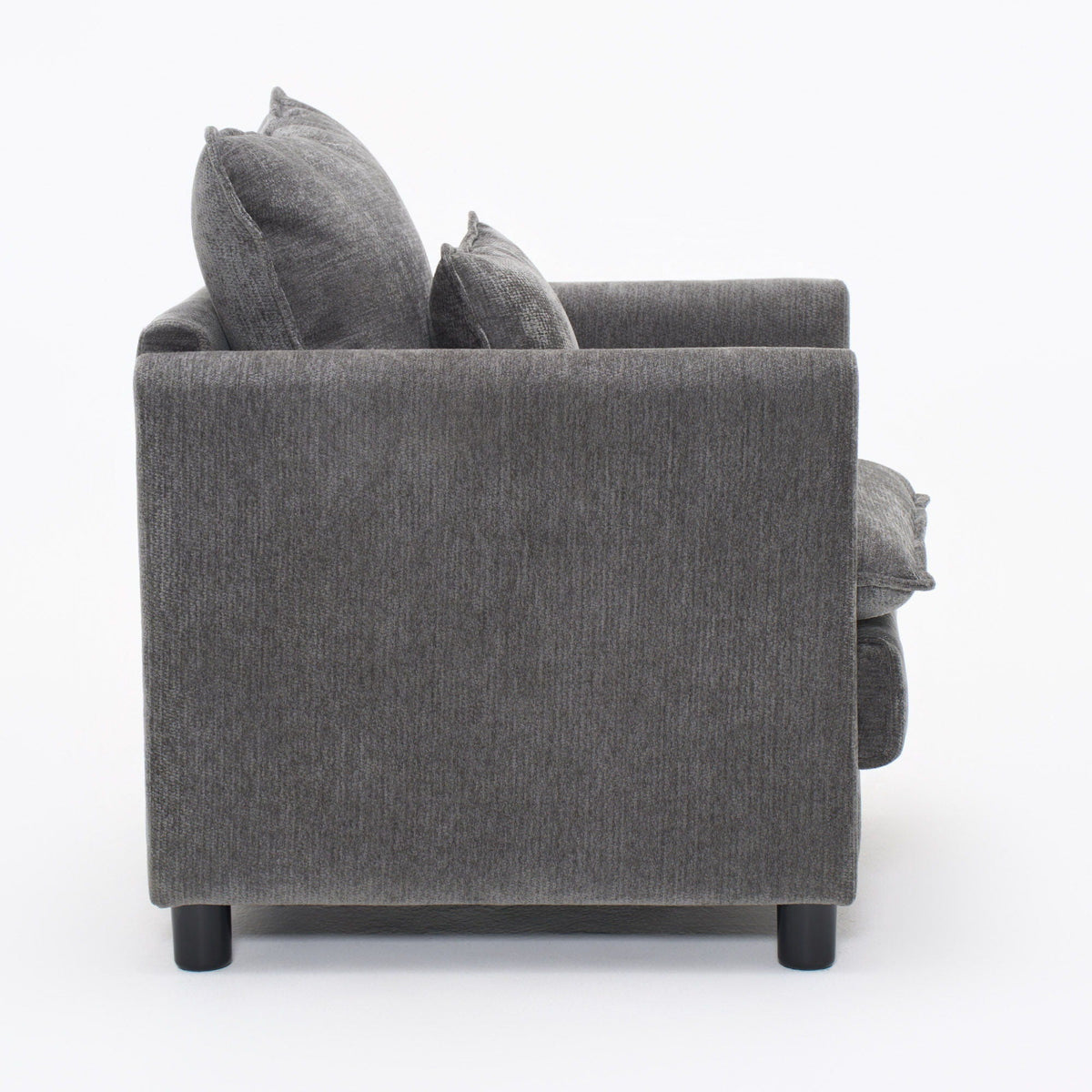 Modern Reading Armchair in gray textured fabric with plush cushions and black legs on Tampa Home & Garden Store
