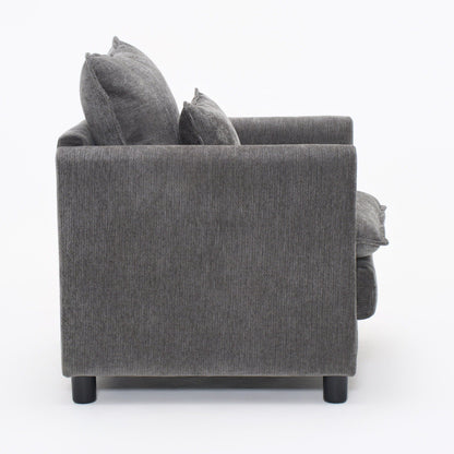 Modern Reading Armchair in gray textured fabric with plush cushions and black legs on Tampa Home & Garden Store