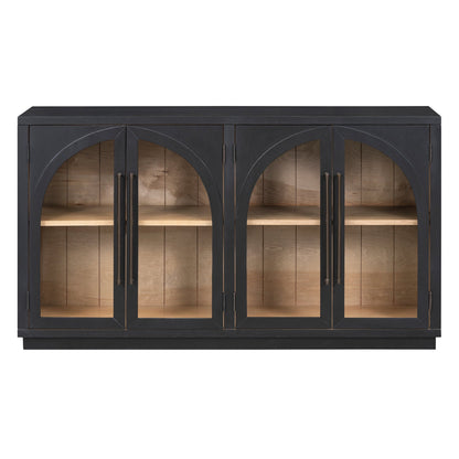 4-door black storage sideboard buffet with arched glass doors and wood interior, HouseOfZazla on Tampa Home & Garden Store