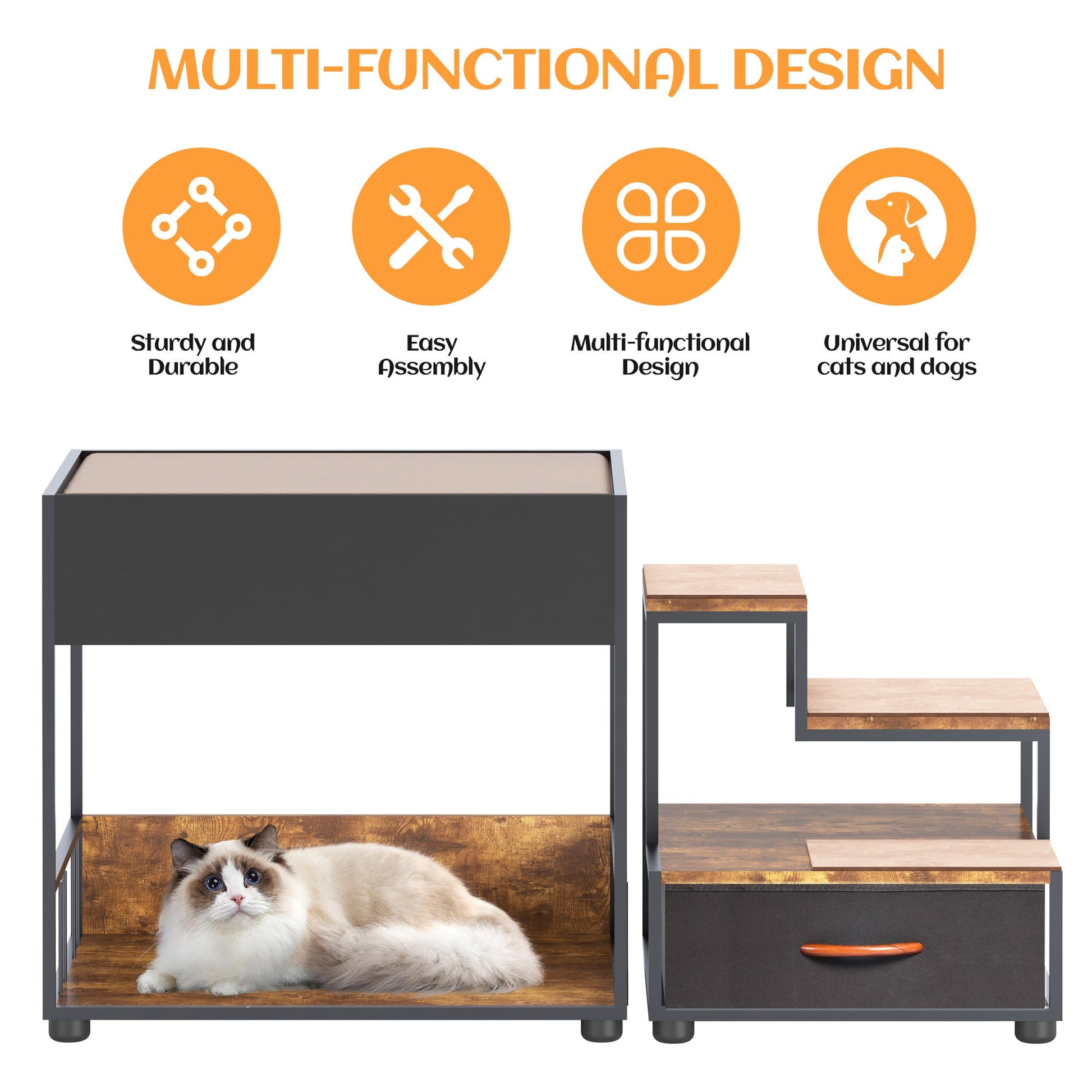 Pet Step Window Perch for Dogs by HouseOfZazla wood-step stairs with black metal frame pair on Tampa Home & Garden Store