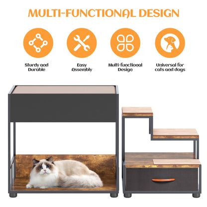 Pet Step Window Perch for Dogs by HouseOfZazla wood-step stairs with black metal frame pair on Tampa Home & Garden Store