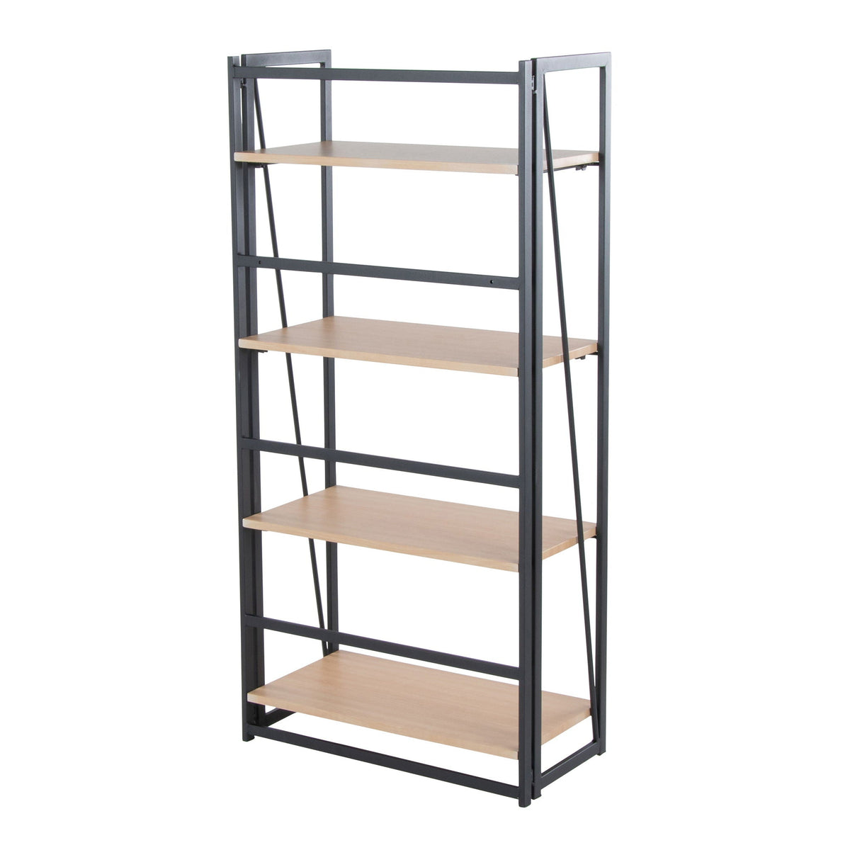 Contemporary four-shelf etagere in black metal with natural wood shelves HouseOfZazla on Tampa Home & Garden Store
