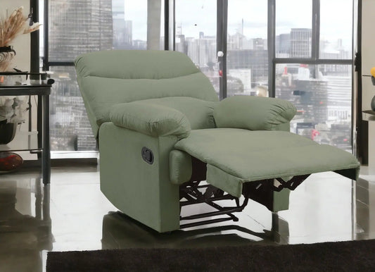 Arcadia Micro Motion Glider Recliner sage green fabric with plush arms Unique Piece Furniture on Tampa Home & Garden Store